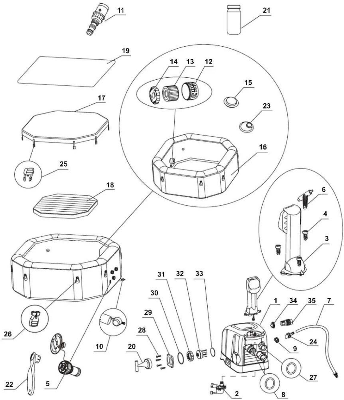 INTEX PureSpa Jet & Bubble Deluxe Octagon 128454GN - TEILERREFERENZ - 1
