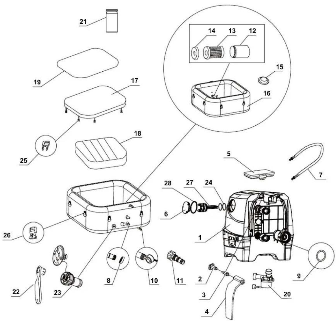 INTEX PureSpa Greystone Deluxe Square 128452 - TEILERREFERENZ - 1
