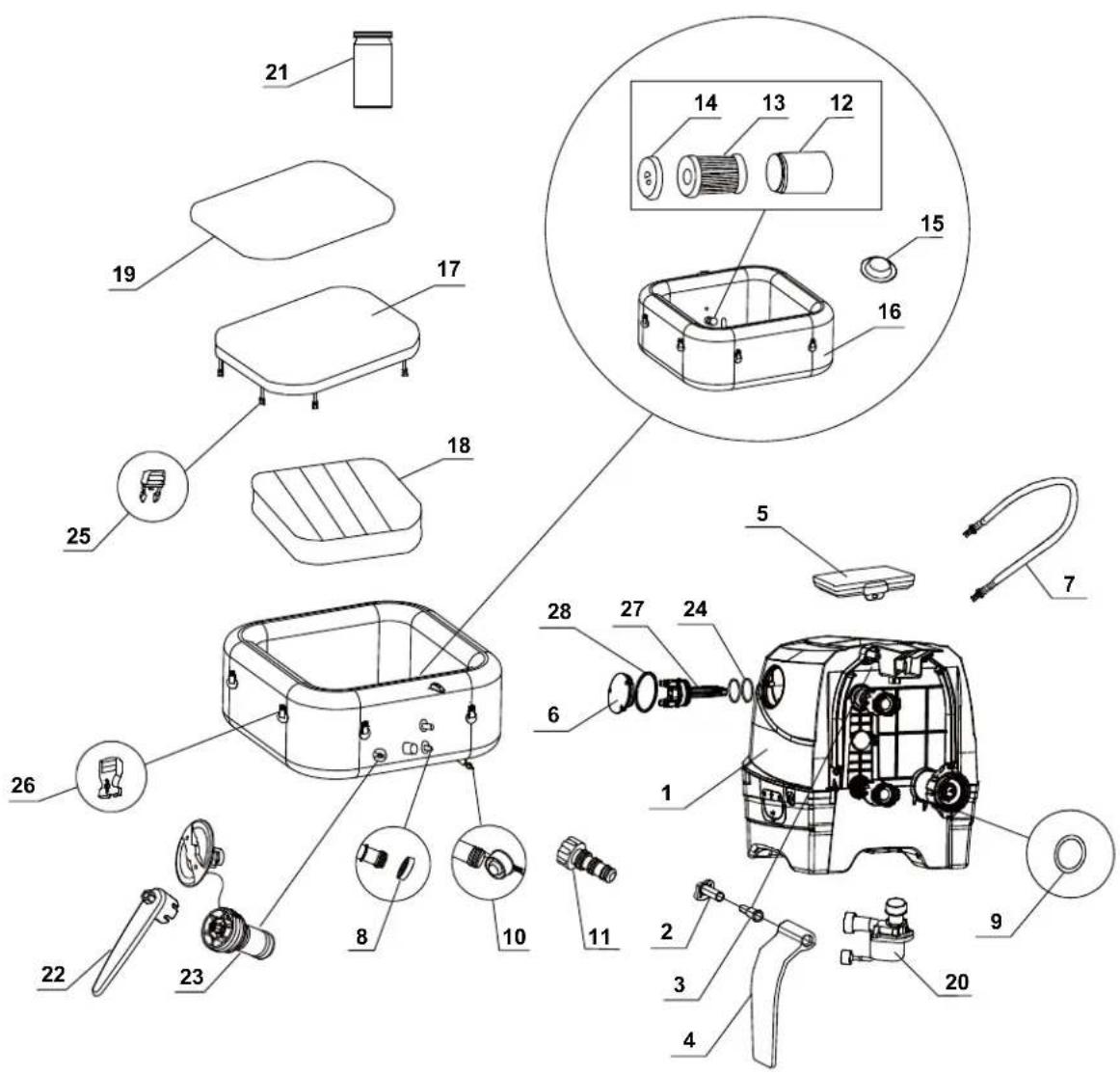 INTEX PureSpa Greystone Deluxe Square 128452EX - TEILERREFERENZ - 1