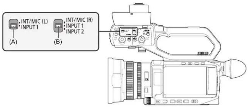 PANASONIC AG-CX18 - Auswählen von Audio-Eingangssignalen (wenn der XLR-Handgriff am Gerät angebracht ist) - 1
