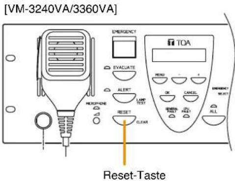 [VM-3240VA/3360VA] EMERGENCY TOA EVACUATE MENU + HUA OK CANCEL Emergency WST MERCEMBER ALERT LAMP TEST RESET CLEAR ALL Reset-Taste