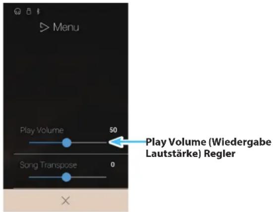 Menu Play Volume 50 Song Transpose 0 Play Volume (Wiedergabe Lautstärke) Regler