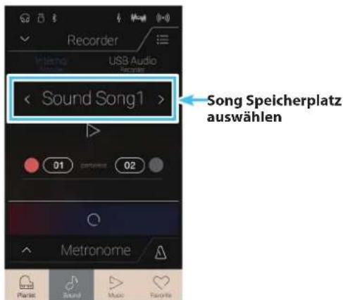 Recorder USB Audio Recorder < Sound Song1 > Song Speicherplatz auswählen 01 02 Metronome Planet Sound Music Favorite