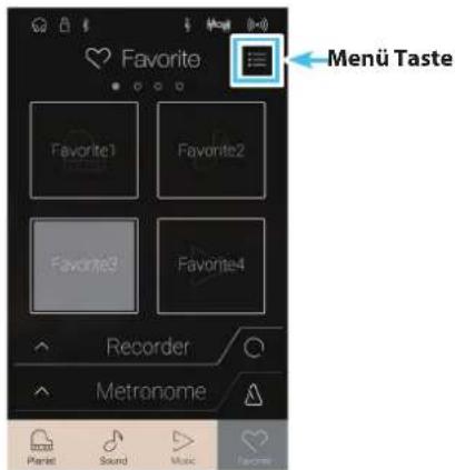 Menu Taste Favorite Favorite1 Favorite2 Favorite3 Favorite4 Recorder Metronome
