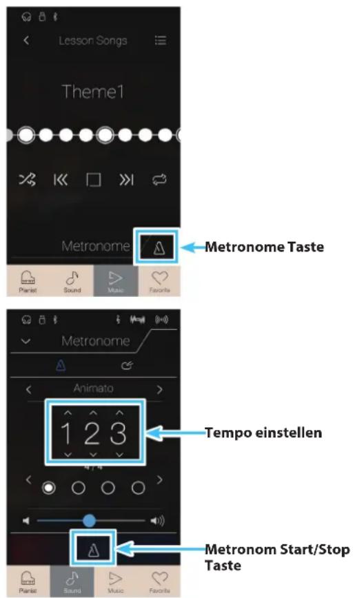 Lesson Songs Theme1 Metronome Metronome Taste Planet Sound Music Favorite Animato Tempo einstellen Metronom Start/Stop Taste