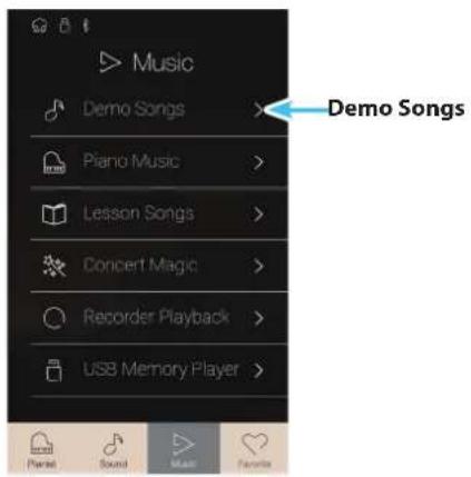 Music Demo Songs Piano Music > Lesson Songs > Concert Magic > Recorder Playback > USB Memory Player >