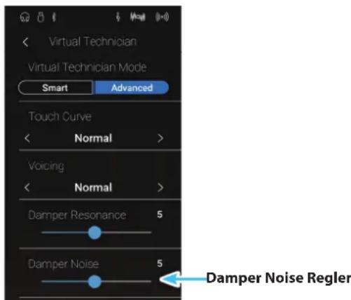 Virtual Technician Virtual Technician Mode Smart Advanced Touch Curve Normal > Voicing Normal > Damper Resonance 5 Damper Noise 5 Damper Noise Regler