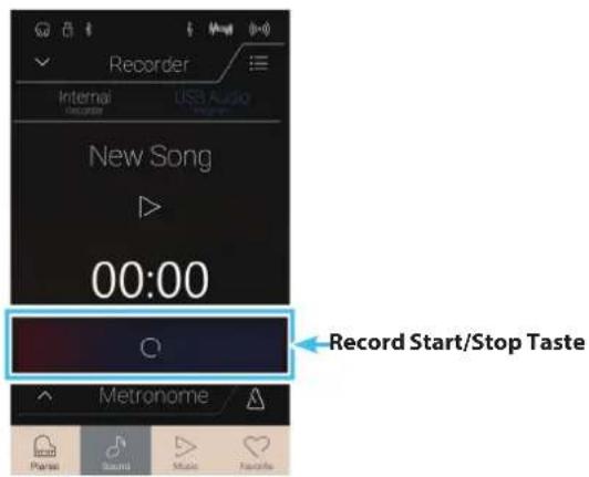 Recorder Internal record USB Audio New Song 00:00 Record Start/Stop Taste Metronome