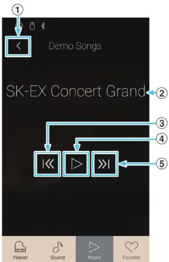 graph TD A["① Demo Songs"] --> B["② SK-EX Concert Grand"] B --> C["③"] C --> D["④"] D --> E["⑤"] style A fill:#f9f,stroke:#333 style B fill:#ccf,stroke:#333 style C fill:#cfc,stroke:#333 style D fill:#fcc,stroke:#333 style E fill:#ffc,stroke:#333