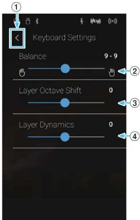 Keyboard Settings Balance 9 - 9 Layer Octave Shift 0 Layer Dynamics 0
