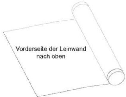 Vorderseite der Leinwand nach oben