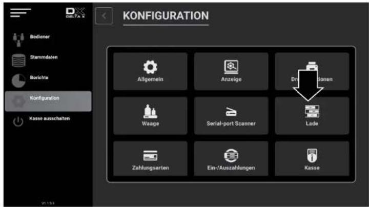 KONFIGURATION Bediener Stammdaten Berichte Konfiguration Kasse ausschalten Allgemein Anzeige Dr. Sonnen Waage Serial-port Scanner Lade Zahlungsarten Ein-/Auszahlungen Kasse