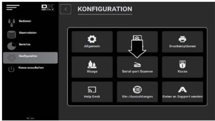 KONFIGURATION Allgemein Druckeroptionen Waage Serial-port Scanner Kasse Help Desk Ein-/Auszahlungen Daten an Support senden
