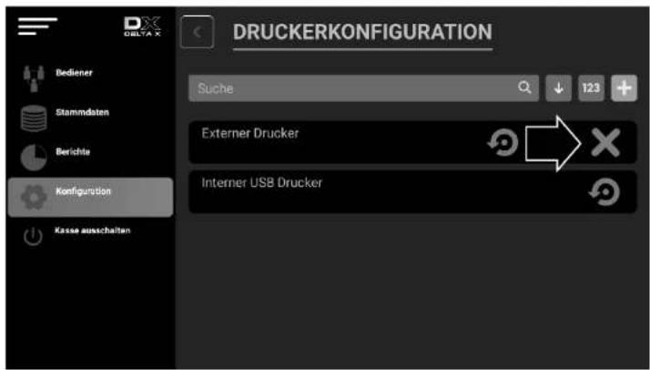 DRUCKERKONFIGURATION Suche 123 + Externer Drucker Interner USB Drucker Bediener Stammdaten Berichte Konfiguration Kasse ausschalten