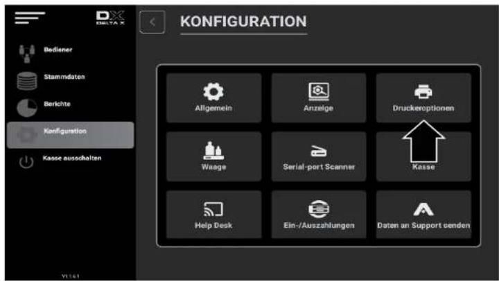 KONFIGURATION Allgemein Anzeige Druckeroptionen Waage Serial-port Scanner Kasse Help Desk Ein-/Auszahlungen Daten an Support senden