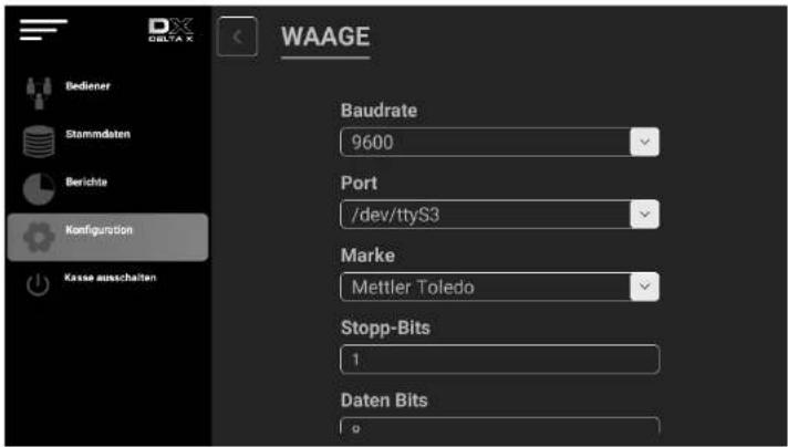 WAAGE Baudrate 9600 Port /dev/ttyS3 Marke Mettler Toledo Stopp-Bits 1 Daten Bits
