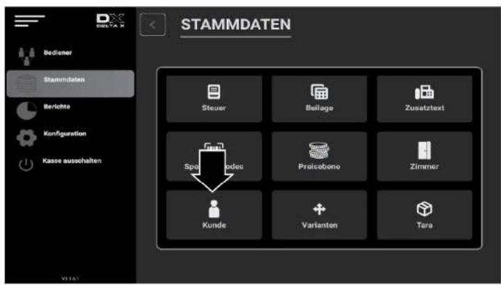 STAMMDATEN Bediener Stammdaten Berichte Konzuguration Kasse ausschalten Steuer Bellage Zusatztext Spekspodec Praisebono Zimmer Kunde Varianten Tara