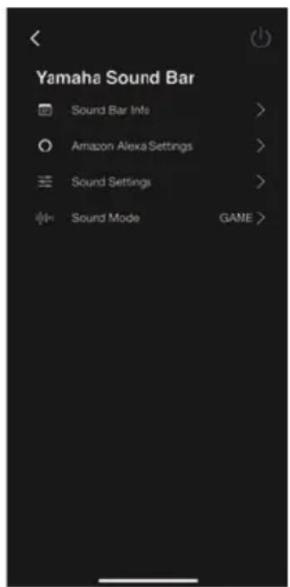 Yamaha Sound Bar Sound Bar Info > Amazon Alexa Settings > Sound Settings > Sound Mode GAME >
