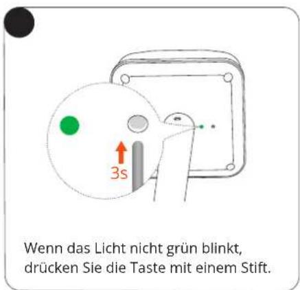 Wenn das Licht nicht grün blinkt, drücken Sie die Taste mit einem Stift.