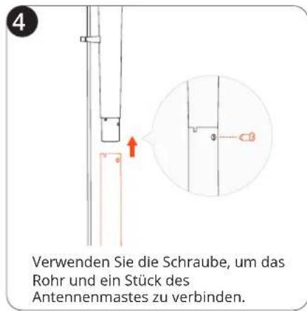 4 Verwenden Sie die Schraube, um das Rohr und ein Stück des Antennenmastes zu verbinden.