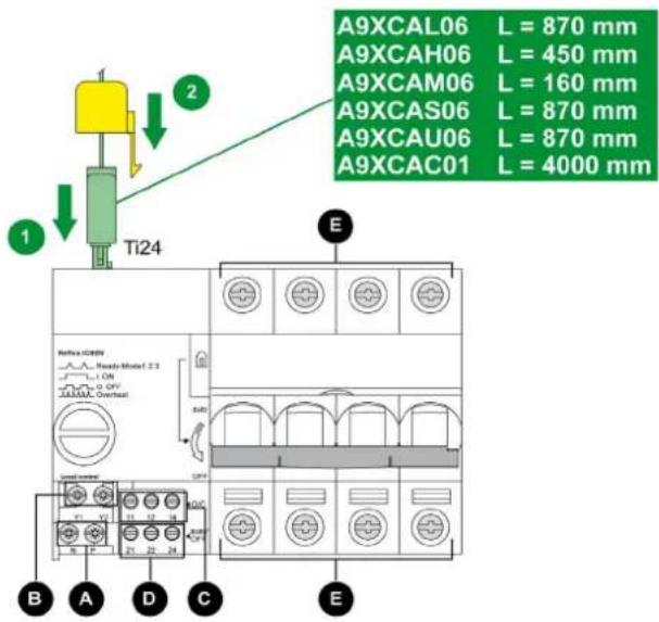 A9XCAL06 L = 870 mm A9XCAH06 L = 450 mm A9XCAM06 L = 160 mm A9XCAS06 L = 870 mm A9XCAU06 L = 870 mm A9XCAC01 L = 4000 mm Ti24 1 2 E B A D C E