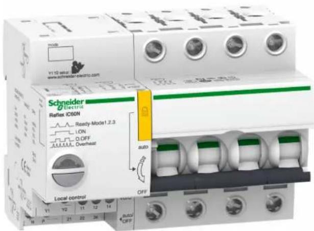 Schneider Reflex IC60N Ready-Mode1.2.3 ION 0.OFF JUAAAAOverheat Local control Y1 Y2 11 12 14 M P 21 22 24 AUTO OFF AUTO OFF
