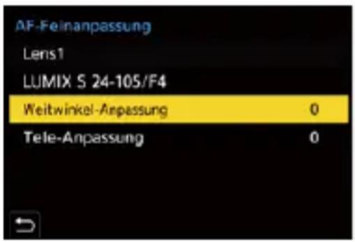 AF-Feinanpassung Lens1 LUMIX S 24-105/F4 Weitwinkel-Anpassung 0 Tele-Anpassung 0