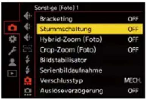 Sonstige (Foto) 1 Bracketing OFF Stummschaltung OFF Hybrid-Zoom (Foto) OFF Crop-Zoom (Foto) OFF Bildstabilisator Serienbildeufnahme Verschlusstyp MECH. Ausloseverzögerung OFF
