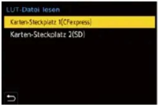 LUT-Datei lesen Karten-Steckplatz 1(CFexpress) Karten-Steckplatz 2(SD)