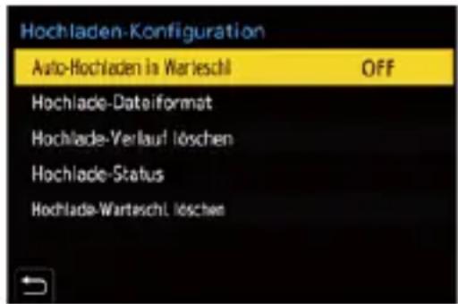 Hochladen-Konfiguration Auto-Hochladen in Warleschl OFF Hochlade-DataFormat Hochlade-Verlauf löschen Hochlade-Status Hochlade-Warteschl. löschen