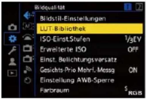 Bildqualität Bildstil-Einstellungen LUT-Bibliothek ISO-Einst.Stufen 1/3EV Erweiterte ISO OFF Einst. Belichtungsversatz Gesichts-Prio Mehrl.-Messg ON Einstellung AWB-Sperre Farbraum S RGB