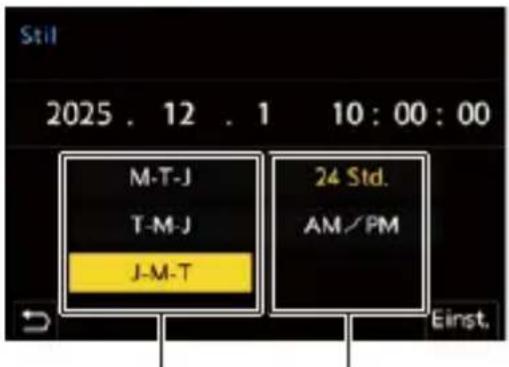 Still 2025 . 12 . 1 10 : 00 : 00 M-T-J T-M-J J-M-T 24 Std. AM/PM Einst.