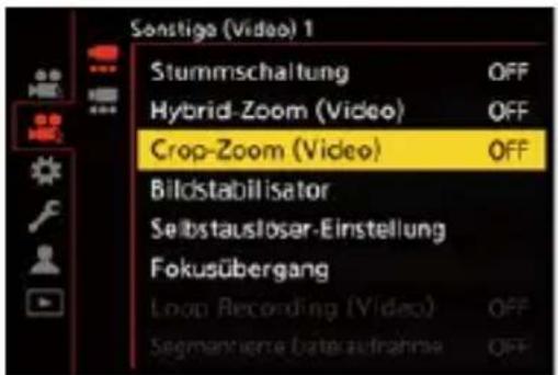 Sonstige (Video) 1 Stummschaltung OFF Hybrid-Zoom (Video) OFF Crop-Zoom (Video) OFF Bildstabilisator Selbstauslösar-Einstellung Fokusübergang Loop Recording (Video) OFF Segmanzierte Date aufnahme OFF