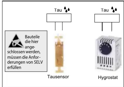 Tau Tau Tausensor Haftrostat Bauteile die hier ange- schlossen werden, müssen die Anfor- derungen von SELV erfüllen Hygrostat