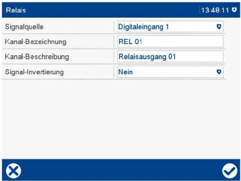 Relais 13:48:11 Signalquelle Digitaleingang 1 Kanal-Bezeichnung REL 01 Kanal-Beschreibung Relaisausgang 01 Signal-Invertierung Nein