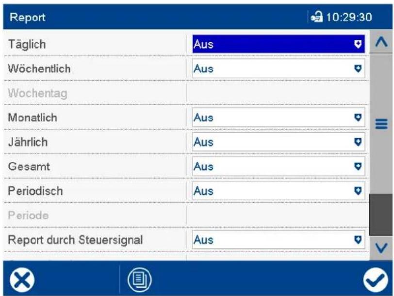 Report Täglich Aus Wöchentlich Aus Wochentag Monatlich Aus Jährlich Aus Gesamt Aus Periodisch Aus Periode Report durch Steuersignal Aus