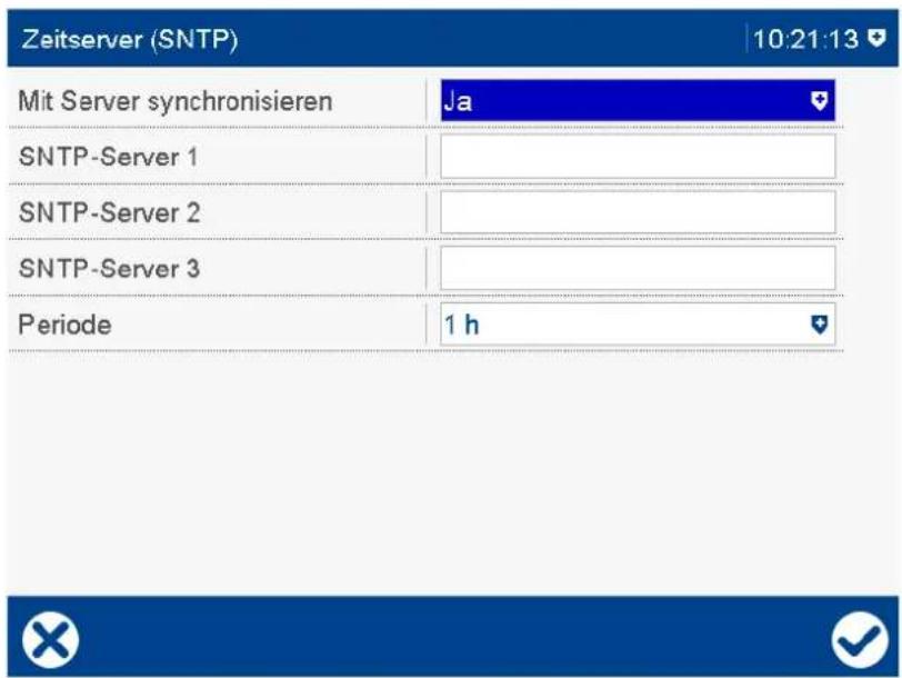 Zeitserver (SNTP) 10:21:13 Mit Server synchronisieren Ja SNTP-Server 1 SNTP-Server 2 SNTP-Server 3 Periode 1 h