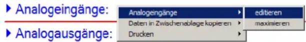 Analogeingänge: Analogengänge Daten in Zwischenablage kopieren drucken editieren maxinieren