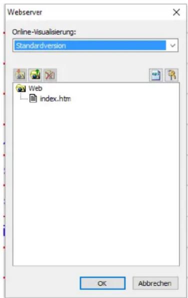 Webserver Online-Visualisierung: Standardversion Web index.htm OK Abbrechen
