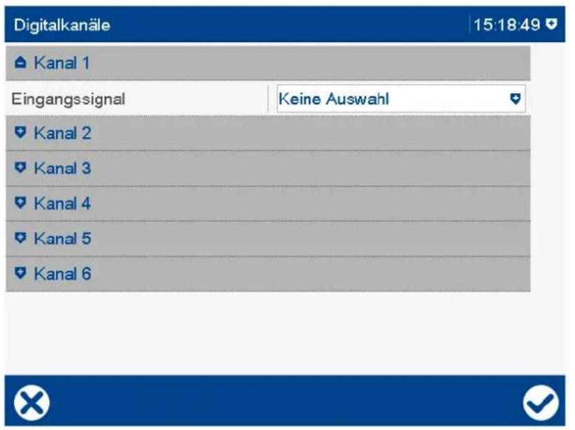 Digitalkanäle 15:18:49 Kanal 1 Eingangssignal Keine Auswahl Kanal 2 Kanal 3 Kanal 4 Kanal 5 Kanal 6
