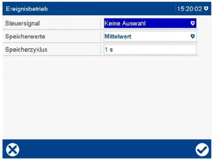 Ereignisbetrieb 15:20:02 Steuersignal Keine Auswahl Speicherwerte Mittelwert Speicherzyklus 1 s