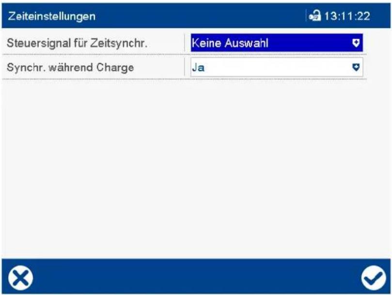 Zeiteinstellungen 13:11:22 Steuersignal für Zeitsynchr. Keine Auswahl Synchr. während Charge Ja