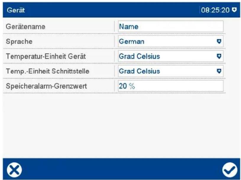 Gerät 08:25:20 Gerätename Name Sprache German Temperatur-Einheit Gerät Grad Celsius Temp.-Einheit Schnittstelle Grad Celsius Speicheralarm-Grenzwert 20 %