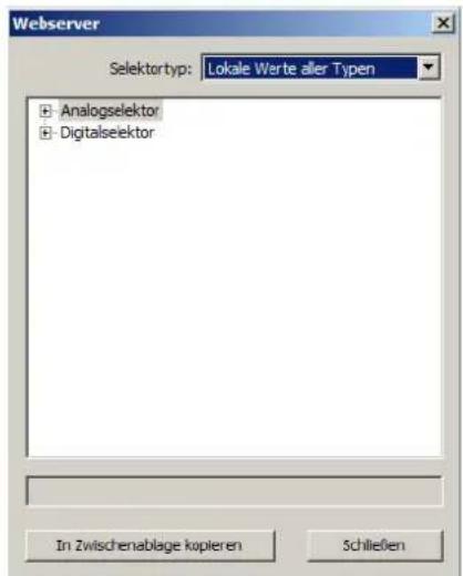 Webserver Selektortyp: Lokale Werte aller Typen Analogselektor Digitalselektor In Zwischenablage kopieren Schließen
