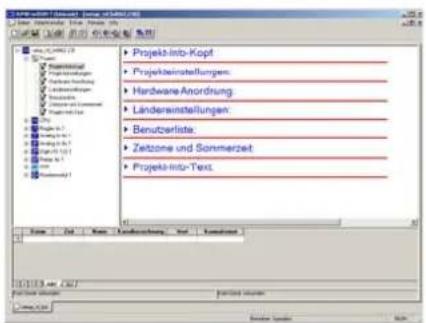 Projekt-Info-Kopf Projekteinstellungen: Hardware Anordnung: Länderwinstellungen: Benutzerliste: Zeitzone und Sommerzeit Projekt-Info-Text