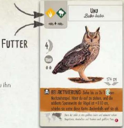FUTTER 4) UHU Bubo bubo 174 CM BEI AKTIVIERUNG: Ziehe bis zu 3x 1 Forn Mochziehstapel. Hörst du auf zu ziehen, und die addierte Spaninwoite der Vögel ist <110 cm, schlebe sie unter diese Karte. Andemfalls wirf sie ab. Das Ar mehr zu den größten Karte und einwerte unter Nogatoren Anandsen und hansen und größte Tann. ②