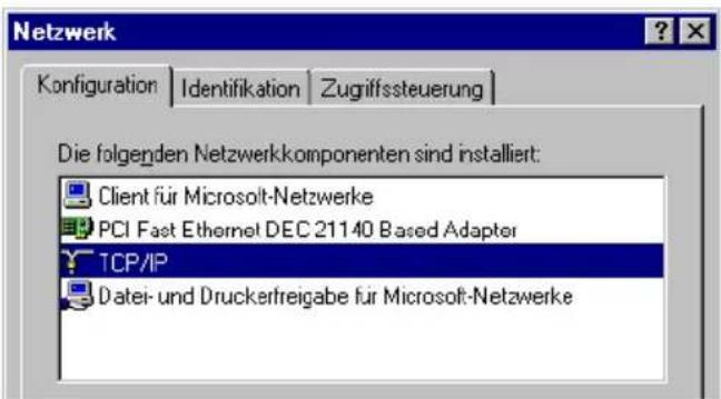 Netzwerk Configuration Identifikation Zugriffssteuerung Die folgenden Netzwerkkomponenten sind installiert: Client für Microsoft-Netzwerke PCI Fast Ethernet DEC 21140 Based Adapter TCP/IP Datei- und Druckerfreigabe für Microsoft-Netzwerke