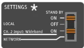 SETTINGS * STAND BY ON — OFF — ON — LOCAL CH. 2 Input: Wideband NETWORK