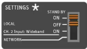 SETTINGS * STAND BY ON — OFF — ON — LOCAL CH. 2 Input: Wideband NETWORK