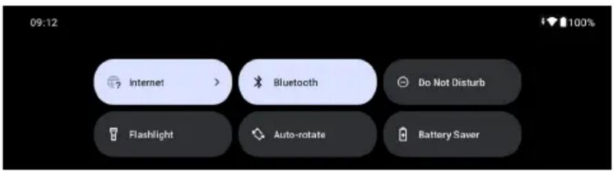09:12 Internet > Bluetooth Do Not Disturb Flashlight Auto-rotate Battery Saver